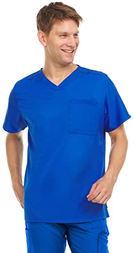 MediChic Mens Scrubs V-Neck Scrub Top with Two Pockets and Lightweight 4-Way Stretch Royal