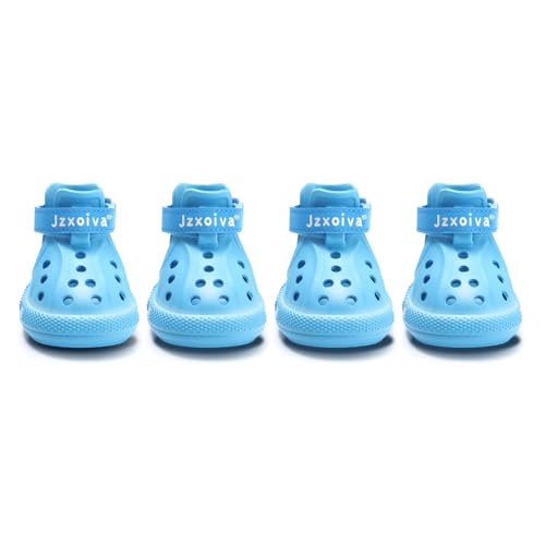 JZXOIVA Dog Shoes for Hot Pavement Dog Booties for Medium Dogs Breathable Dog Boots & Paw Protectors Adjustable Non-Slip Rain Booties Waterproof Pets Sandals for Beach Blue Size 6