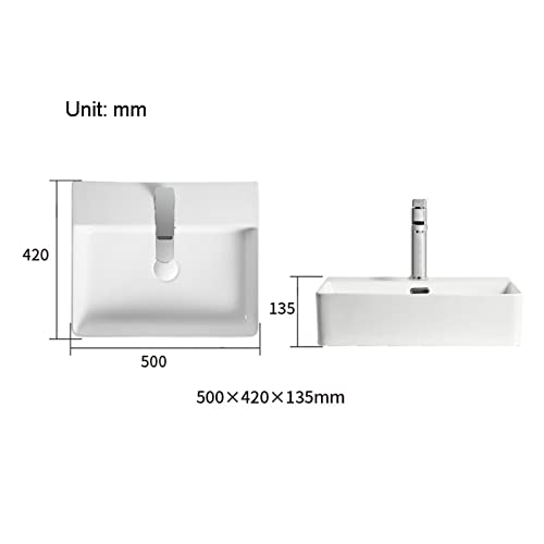 Badezimmerspüle Waschbecken Handwaschbecken Rechteckiges Waschbecken aus weißer Keramik, 19,6 "× 16,5" Porzellanwaschbecken über der Theke mit Wasserhahn-Kombination for Badezimmer, Hotel oder Bar Was – Bild 3