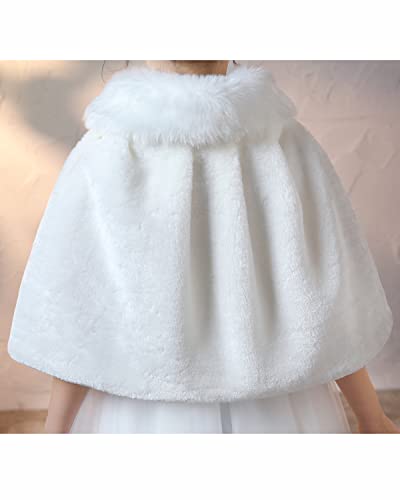 BXT Flower Girl Shawl Wrap, Kids Soft Ivory Faux Fur Pompom Princess Shoulder Cape for Wedding Beige(150-160cm)3