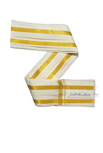 Image of 2 Meters Men's Silk cotton Zari Big Border Dhoti /lungi /vesti with Angavastram /gamcha towel /white RJ1