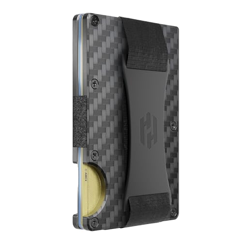 Hayvenhurst Men's Carbon Fiber Slim Minimalist RFID Blocking Wallet with Cash Strap