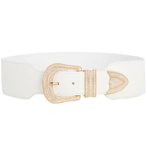 Sparkly Wide Stretchy Rhinestone Waist Belt for Women Vintage Bling Elastic Buckle Belt for Ladies Dresses