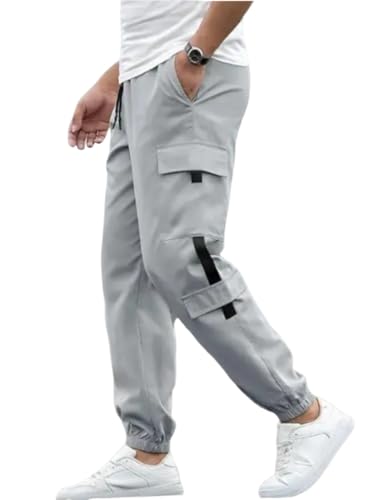 Image of Men's Cargo Pants | Lycra Blend Regular Fit | Solid Color Casual Trousers with Drawstring Closure | Comfortable Everyday Bottoms