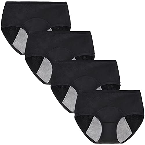 Yintry Ropa Interior de período para niñas Adolescentes, Bragas de período Menstrual, Calzoncillos Protectoras de algodón de Malla a Prueba de Fugas para Mujer, Paquete de 4 (L, 4Negro) Cover