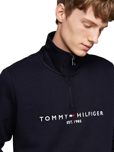Tommy Hilfiger Herren Sweatshirt mit Reißverschluss Logo Mockneck mit Bauchtasche, Blau (Desert Sky), S – Ansicht 3