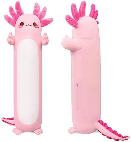 Image of Auspicious beginning 35.4inch Cute Axolotl Stuffed Animal Plush Pillow, Soft Kawaii Cat face Newt Plush Toy Body Pillow Gifts (Pink Salamander)