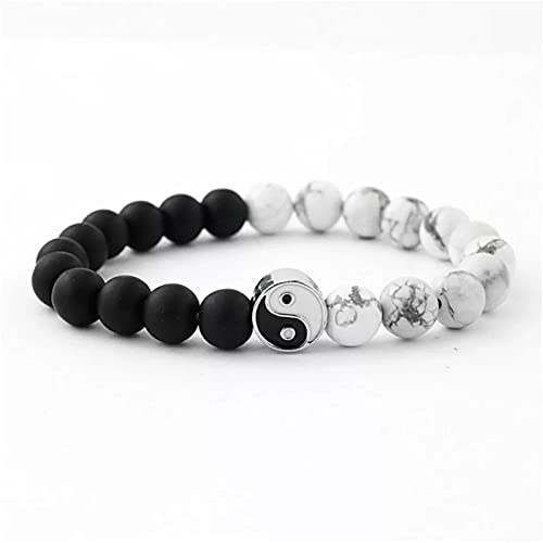2-3Pcs Handmade Yin Yang Natural Stone Bead Bracelet Set for Women Men Best Friend Adjustable Braided Cord Strand Tai Chi Gossip Couple Matching Bracelet Friendship Jewelry Gift3