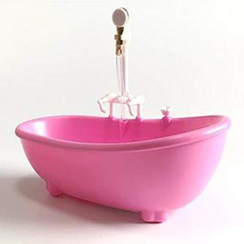 TOYANDONA Baby Bathtub with Shower Sprayer, Mini Bathtub Bathroom Accessories Dollhouse Furniture Pretend Play Toy for Kids Dolls Bath Playset -Pink - Image 2