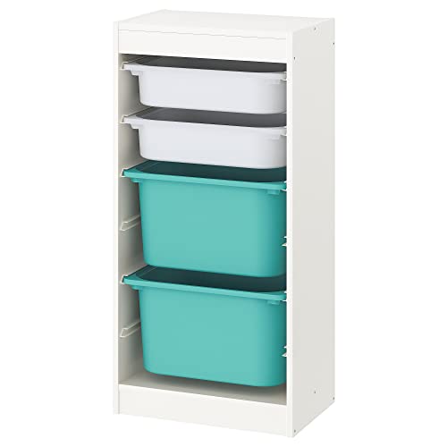 IKEA TROFAST Storage Combination with Boxes, 46x30x94 cm, White/White Turquoise