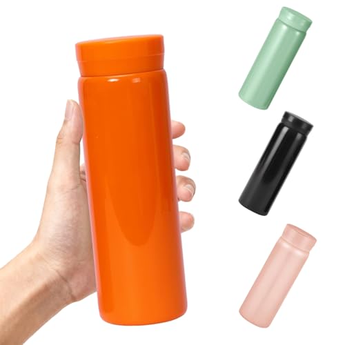 300ml Small Flask, Reusable Vacuum Insulated Stainless Steel Tumbler Water Bottle with Leakproof Lid for Hot & Cold Beverages, Portable Coffee Mug for Travel (Orange)