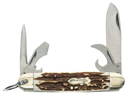 Uncle Henry Next Gen Staglon 23UH Scout 6.1in Folding Knife with 2.4in Stainless Steel Drop-Point Blade Awl Can Opener Screwdriver Cap Lifter and Staglon Handle for Hunting Camping and EDC