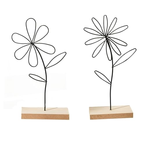 JINGTOPS 24cm Metall Dekoaufsteller Blume Schwarz 2 Sets Modern Wohnzimmer Osterdeko Frühling