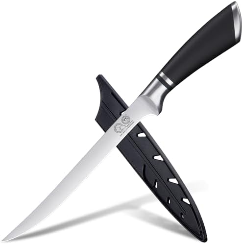 XYJ Professional Kitchen Knife,8 Inch Razor Sharp Stainless Steel Filleting Knife,Salmon Fish Meat Carving Steak Knives,Deboning Knives with Sheath Case