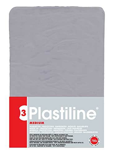 Plastiline 7655T – Płytka plasteliny – masa modelarska wysokiej precyzji – modelowanie, rzeźbienie, formowanie – twardość 3 (średnia) – 750 g – jasnoszary Wyprodukowano we Francji