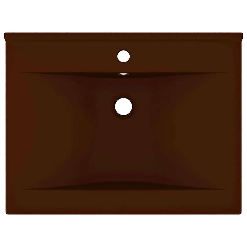 Lavabo di lusso in ceramica marrone scuro opaco, 60 x 46 cm, con foro per rubinetto e troppopieno, lavabo da incasso e sospeso, per bagno, WC degli ospiti, ristrutturazione e ristrutturazione