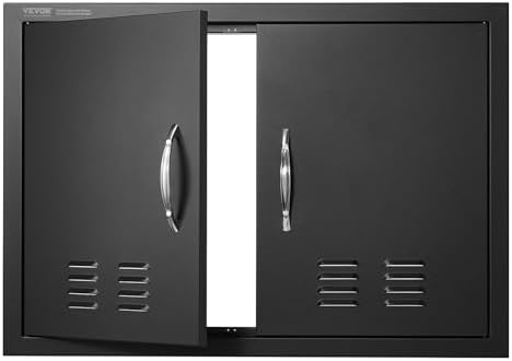 VEVOR BBQ Access Door, 762x533 mm Double Outdoor Kitchen Door, Cold Plate Flush Mount Door, Wall Vertical Door with Handles and Ventss, for BBQ Island, Grilling Station, Outside Cabinet