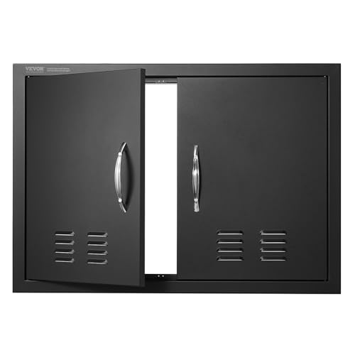 VEVOR Puerta de acceso para barbacoa, doble puerta de cocina de 30 pulgadas x 21 pulgadas, vertical con asas y ventilación, para isla de barbacoa, estación