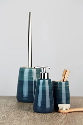 Wenko Toilet Brush and Holder Pottery of Ceramic in Petrol, Oil, 12.5 x 12.5 x 39.5 cm