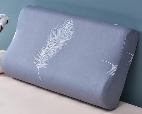 Plaid Print Cotton Pillow Case Covers for Contour Neck Memory Foam Pillow Pillowcase with Zipper (Grey feather)