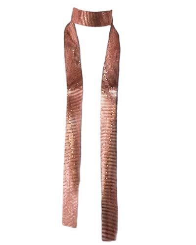 PartyArt Women Sparkle Metal Sequins Neck Tie Scarf Glitter Long Evening Party Thin Rave Skinny Neckerchief