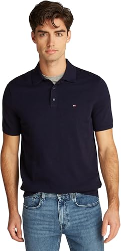 Tommy Hilfiger Herren Poloshirt Kurzarm Essential Cotton Knitted Dick, Blau (Desert Sky), L