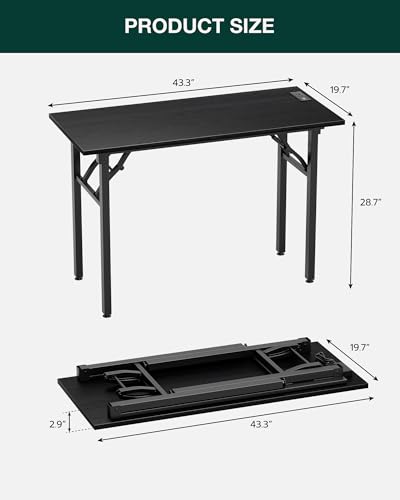 Image of Frylr Small Folding Computer Desk - 43.3 Inch Portable Table for Craft and Study, Lightweight Desk for Small Spaces, Foldable Laptop Table Built-in AC /USB Outlets for Convenience, Dark Oak
