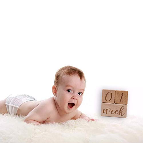 Baby Month Blocks Wooden Baby Milestone Age Blocks with Weeks Months