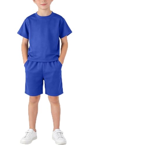AOREUGL Boys 2 Piece Outfits Short Sleeve Shirt And Shorts Quick Dry Moisture Wicking Sets Kids Tracksuits Size 1-14 Years Blue boys fashion Size 5-6