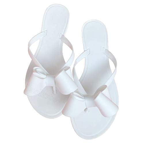 Image of Mtzyoa Women Flip-Flops Flat Sandals Jelly Bow Beach Flat Rivets Rain Cute Dressy Summer Sandals