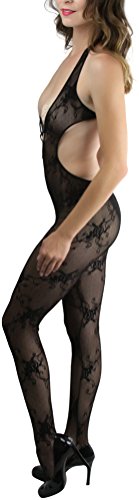 Image of ToBeInStyle Women's Bodystocking Crotchless Peek-A-Boo Fishnet Lace Bodysuit