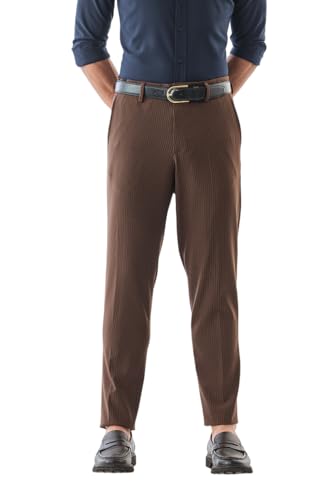 Image of SNITCH Men Formal Trousers | Tailored Pleated Design with Regular Fit & Smooth Texture | Premium Polyester Blend for Office, Meetings & Special Occasions
