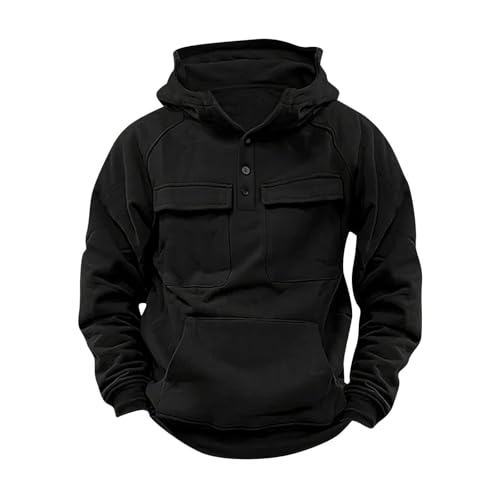 Hooded Sweatshirt for Men Oversized Button Up Casual Pullover Plus Size Lounge Big and Tall Hoodies with Pockets
