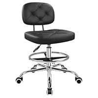 KKTONER Drafting Chair with Backrest Rolling Stool with Wheels Adjustable Footrest Swivel Chair Height Adjustable Office Chair for Shop Counter Studio Work Bar Kitchen (Black)