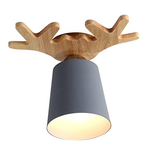 Plafonnier en bois de cerf gris avec éclairage neutre doux pour couloir