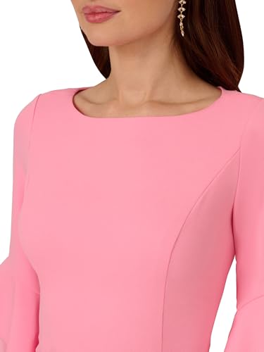 Image of Adrianna Papell Stretch Knit Crepe Sheath Dress with Tiered Organza Bell Sleeve