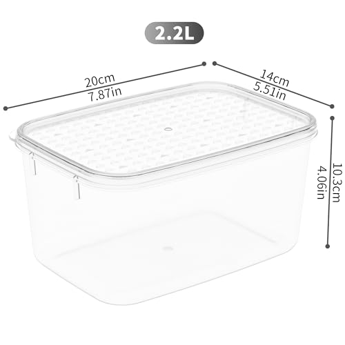 Cetomo 2.2L*4 Food Storage Container, Fridge Organizer with Lid, Plastic Refrigerator Organizers for Pantry and Fruits, BPA free, Freezer Safe, Microwave Safe, Durable, Food Grade, Clear, 2.2L-4 Pack