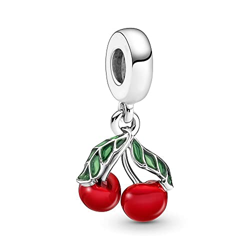 Asymmetrical Cherry Fruit Dangle Charm 925 Sterling Silver Pendant,Jewelry Beads Gifts for Women Bracelet&Necklace 104