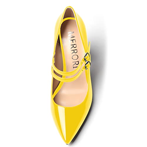 MERRORI Women's Party Slip On Patent Solid Pointed Toe T Strap Sexy Stiletto High Heel Pumps Shoes 4 Inch3