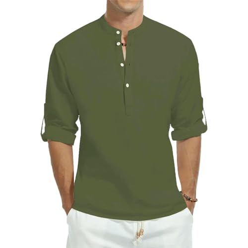 Chemise homme col montant ajustée en coton uni à manches longues