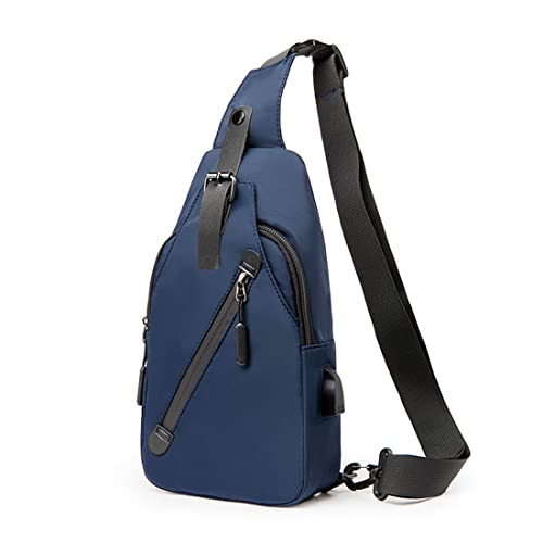 Sac de poitrine en nylon étanche homme bleu L bandoulière épaule unique et recharge USB