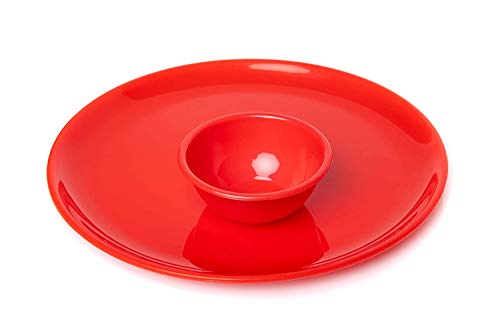 Image of Plastic Unbreakable Round Microwave Safe Full Dinner Plate & Bowl Set (4 Plates & 4 Bowls)- Cherry Red