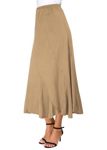 Urban CoCo Women's Faux Suede Elastic Waist Midi Long Skirt A Line Women Flowy Fall Winter Skirts