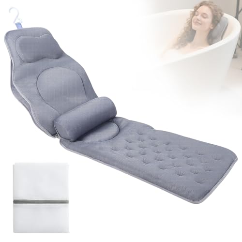 Badewannenkissen Ganzkörper, Verdicktes Badesofa Badewannenkissen, Schnelltrocknendes Badekissen mit Kopf, Nacken, Rückenpolster, Beine, Sprudelmatte Badewanne mit SaugnäPfen und Hängehaken
