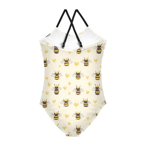 Image of Bumblebee Insect Girls One Piece Swimsuits Cute Bee Sport Halter Swimwear Beach Bathing Suit 7-8T