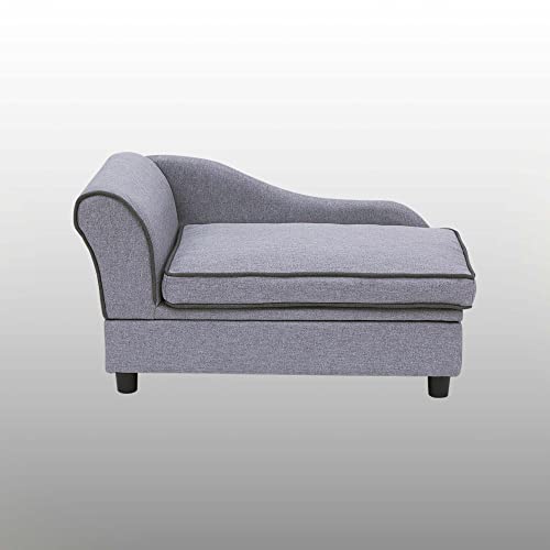 Teamson Pets Ivan 27.5 Inch Long Upholstered Chaise Lounge Sofa Dog Bed with Removable Cushion and Underneath Storage for Cats & Small or Medium Dogs, Gray