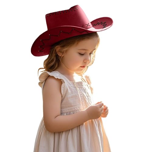 Generisch Cowboy Romanzi Rosa Bambini Casual Solido Colore Cuciture Estate Western Moda Cowboy Ampia Tesa Da Viaggio Cappello Da Sole Quando Incontriamo Film Di Natale, Vino, Taglia unica