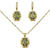 Celestara Jewelry - Cubic Zirconia Jewelry Sets for Women - Vintage European Style Necklace and Earring Set with Olive Green Pendant - Elegant Gift Box