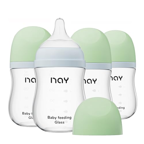 Image of yanyoyo Natural Glass Baby Bottle Wide Neck, Anti-Colic Baby Bottle, Clear, 5.4oz(Pack of 4), Includes 4Pcs Natural Response Nipple(S), 1 Months+