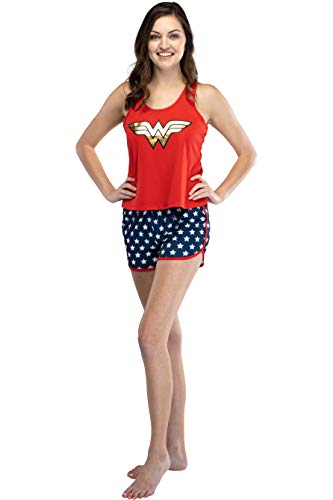 Intimo Wonder Woman Logo Womens Mesh Tank & Shorts Pajama Set Medium Red #TOP1